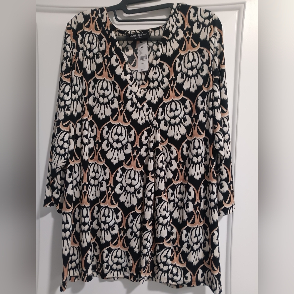 Lane Bryant White and Tan Graphic Tunic 3/4 Sleeve
